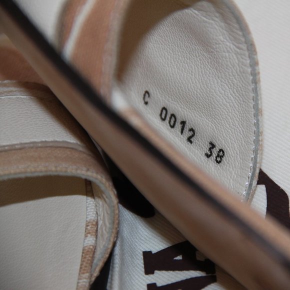 AGNONA Made in Italy Sandals Slides Flats Cream Leather Tan Canvas Size EU 38 - Picture 6 of 11